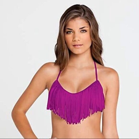 Luli Fama Cosita Buena - Fringe Scoop Halter Top-LBC Dancing Orchid Small - Picture 1 of 10
